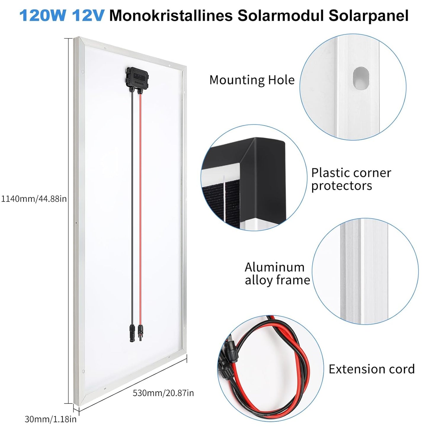 【120W Bluetooth&APP Zonnepaneelkit】DERUXI 120 W Caravan Zonnepanelen Set 0,5 kWh/dag Off-Grid voor RV Auto Boot Camping: 120W 12V Zonnepaneel+20A Bluetooth Laadcontroller+ 4 stuks Zonnekabel+Z-beugel