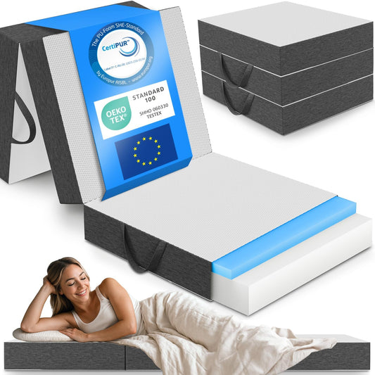 ELONEO Opvouwbaar Matras 1 Persoon, Premium Visco Schuimmatras, 90x200 cm, Dikte: 15 cm, Reisbed voor Kinderen en Volwassenen, Extra Bed voor Volwassenen en Kinderen