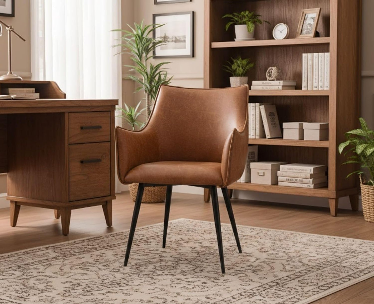 chairus PU lederen kuipstoel thuiskantoor woonkamer gestoffeerde fauteuil waterdicht accent longue stoel met metalen poten (bruin)
