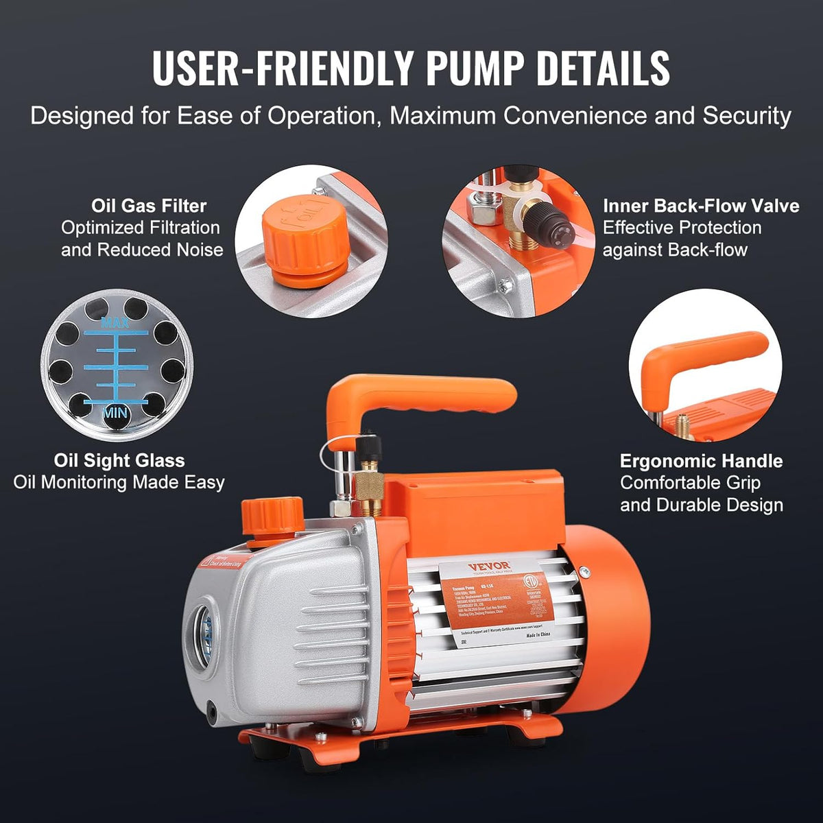 Vacuümpomp – Vacuümpompset – HVAC-pomp – Aircopomp – Manometerset – 4 CFM Capaciteit – 1/4 HP Motor