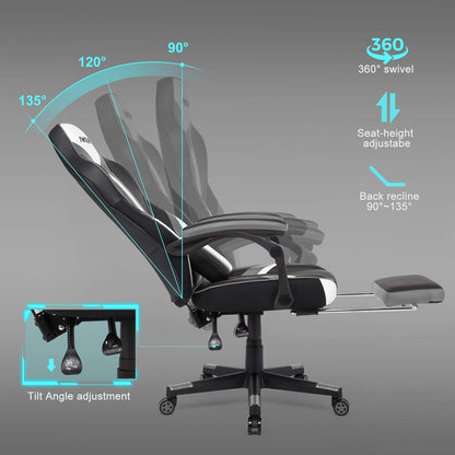 IntimaTe WM Heart Gamingstoel, ergonomische gamingstoel, met hoge rugleuning, bureaustoel met gevoerde zitting, inklapbare voetsteunen, verstelbare armleuningen 49 x 55 x 127(grijs)