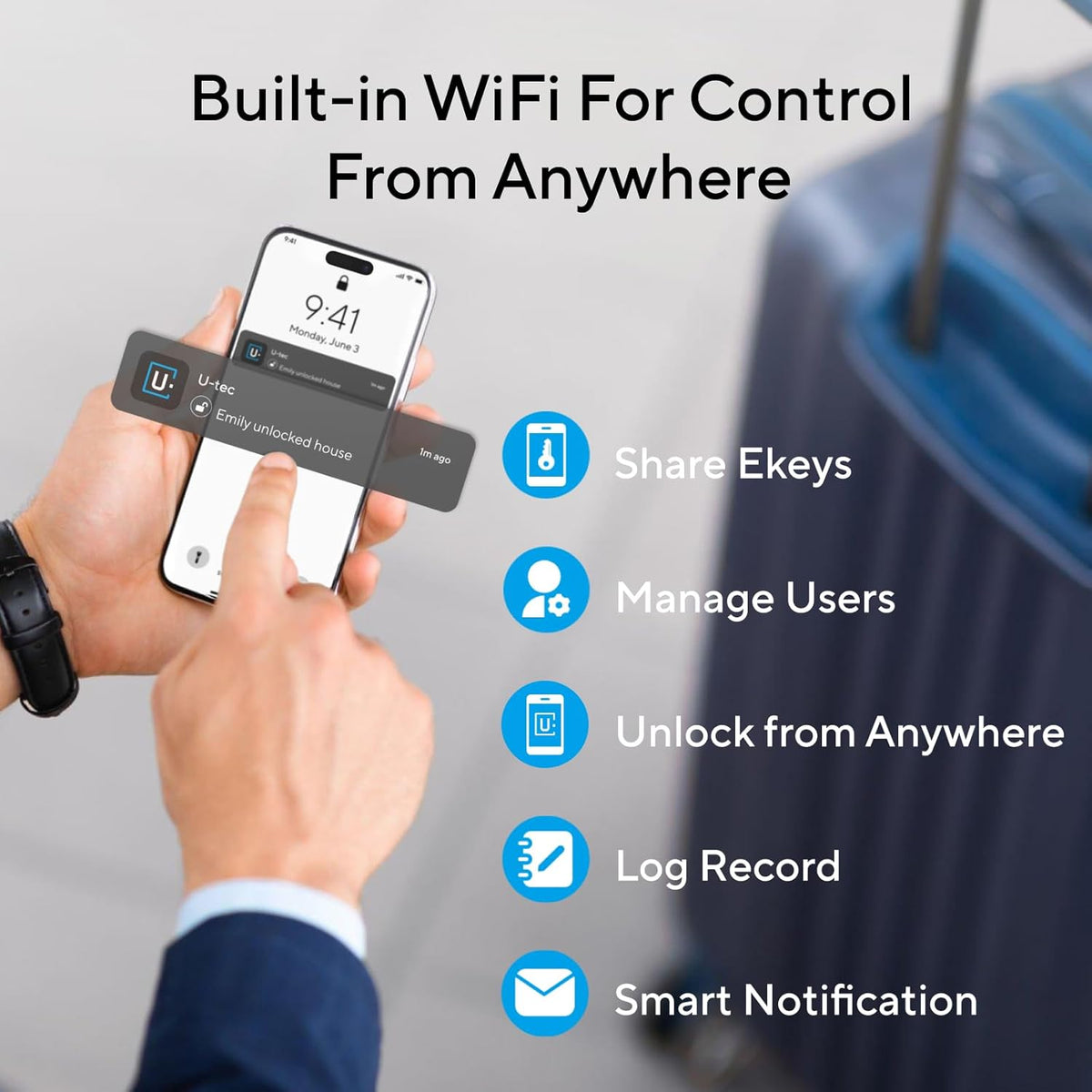 ULTRALOQ Latch 5 ingebouwd WiFi Smart Lock met NFC, 5-in-1 sleutelloos toegangsdeurslot met Bluetooth, slimme handgreep met toetsenbord (zwart)