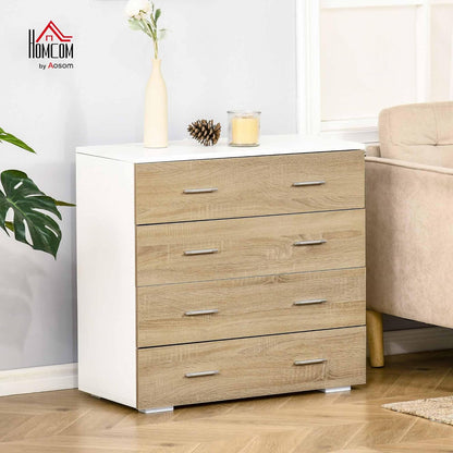 HOMCOM Chest of Drawers with 4 Drawers Bathroom Cabinet Chest of Drawers for Bedroom Living Room Oak White 76 x 35 x 72 cm - QUORE