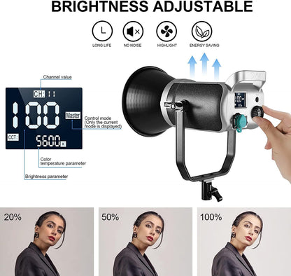 GVM 200W LED videoverlichting met softbox, Bowens 3200K-5600K LED videoverlichting, APP- en DMX-besturing LED studio continu licht voor fotografie, video, interview, YouTube, 93000Lux/0,5m