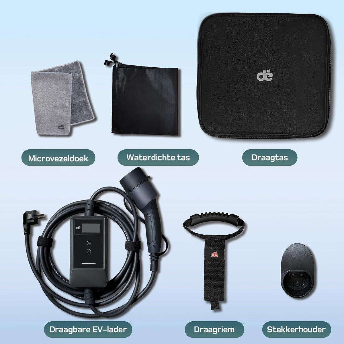 dé EV Charger Type 2 Schuko 3,7kW [7m, 1-Fase, 6-16A] Thuislader Type 2 met Digitaal Display, Instelbare Stroom, EV Oplader 3,7kW voor Model Y/3, ID.3/4, EX30, Enyaq en andere EV/PHEV