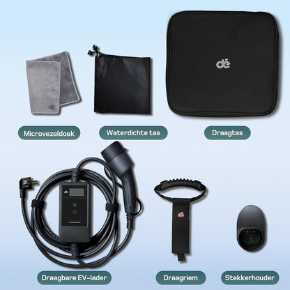 dé EV Charger Type 2 Schuko 3,7kW [7m, 1-Fase, 6-16A] Thuislader Type 2 met Digitaal Display, Instelbare Stroom, EV Oplader 3,7kW voor Model Y/3, ID.3/4, EX30, Enyaq en andere EV/PHEV