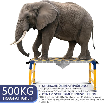 2-in-1 stabiel werkplatform + mobiele lastafel met antislip kleefstrips, 60-90 cm in hoogte verstelbaar, inklapbaar werkplatform loopplatform aluminium frame werkbank gegalvaniseerd, 500 kg