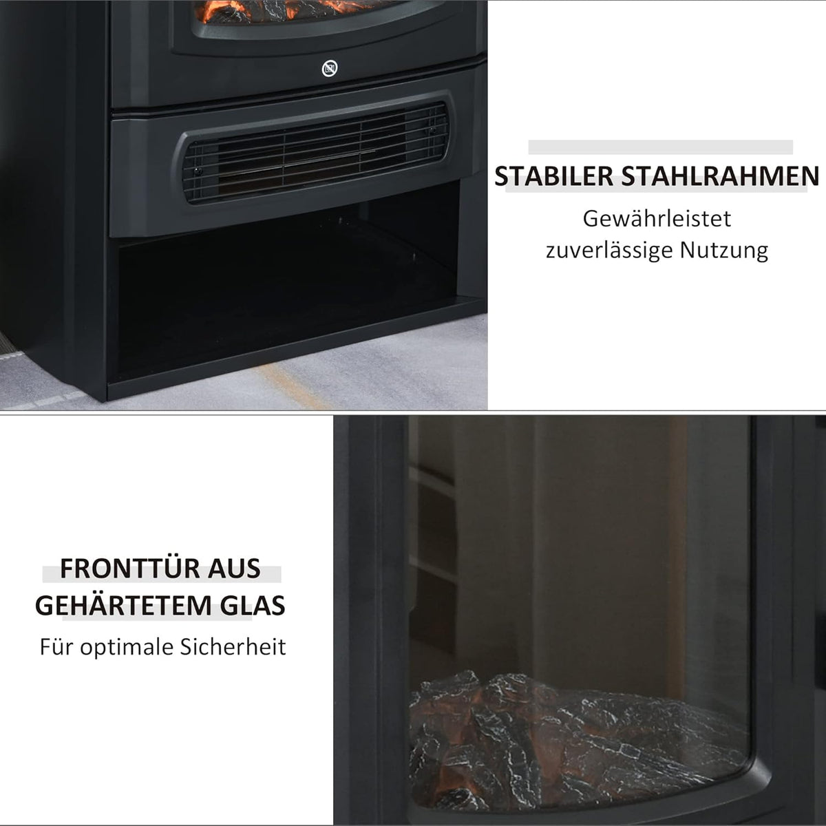 Elektrische Sfeerhaard – Elektrische Haard – Vrijstaande Haard – Open Haard – Sfeerverwarming – Realistisch Vlameffect – Instelbare Thermostaat 1000/2000W – Voor 20-25 m² - QUORE