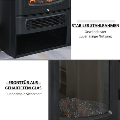 Elektrische Sfeerhaard – Elektrische Haard – Vrijstaande Haard – Open Haard – Sfeerverwarming – Realistisch Vlameffect – Instelbare Thermostaat 1000/2000W – Voor 20-25 m² - QUORE