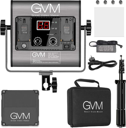 GVM 480 LED videolamp met statief, dimbare 2300K-6800K tweekleurige LED videoverlichting met APP-bediening, LED fotografie continu licht voor studiolicht voor studio YouTube videostudioset, videolamp