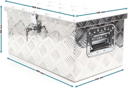 XPOtool Transport box aluminium 60x25x30 cm, storage box for tools and objects incl. 2 keys, robust storage box for trucks and transport, drawbar for trailers