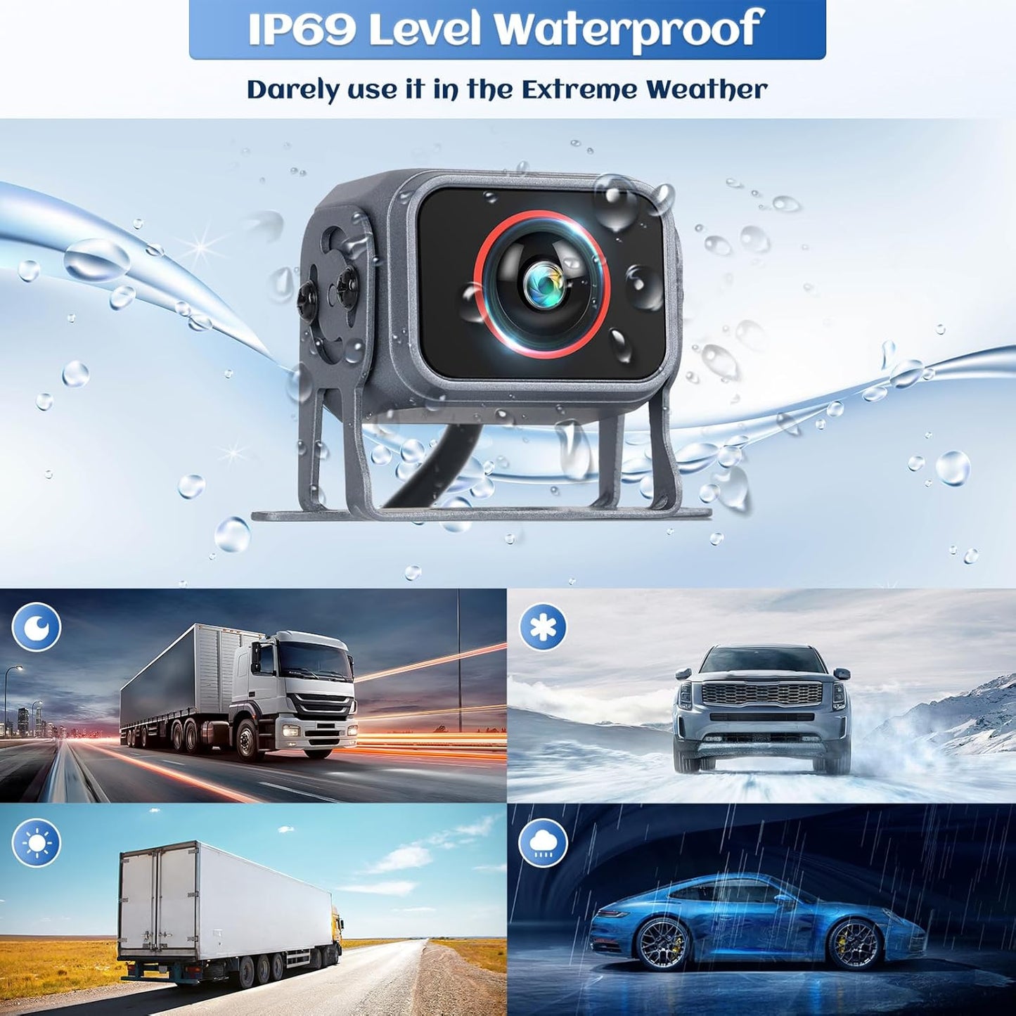 Achteruitrijcamera, set van 5 camera's, 10,1 inch, IPS HD-monitor, IP68 waterdicht, nachtzicht, BSD, loop-video, DVR, USB, full-colour achtercamera voor vrachtwagen, campers, aanhanger, bus