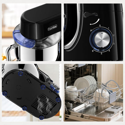 Keukenmachine, kneedmachine, 1800 W, deegmachine met 7,2 l roestvrijstalen kom, 6 snelheden gereduceerd geluid, multifunctionele kneedmachine met garde, menghaak, deeghaak, spatbescherming