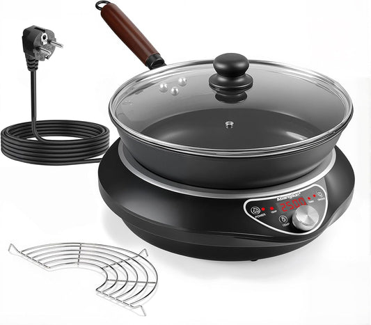 Wok Inductiekookplaat, 2500 W, inductiekookplaat met wok, 12 warmtestanden, kookplaat, inductie, temperatuurbereik 60-240 °C