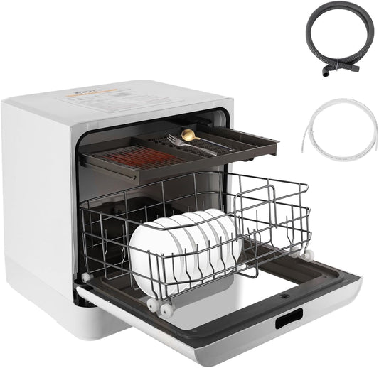 800 W Dishwasher with LED Display, Tabletop Dishwasher with 4 Washing Programs, Mini Dishwasher without Water Connection for Small Houses, Dormitories, White