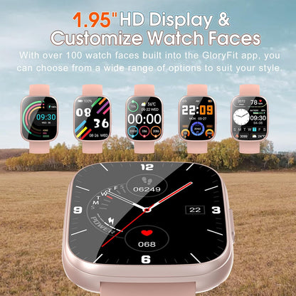 Puqo Smartwatch voor heren en dames, 1,95 inch smartwatch, oproepen beantwoorden en beantwoorden, 112 sportmodi, fitnesstracker met stappenteller, slaap-/hartslagmeter, IP68 smartwatch, lichtroze