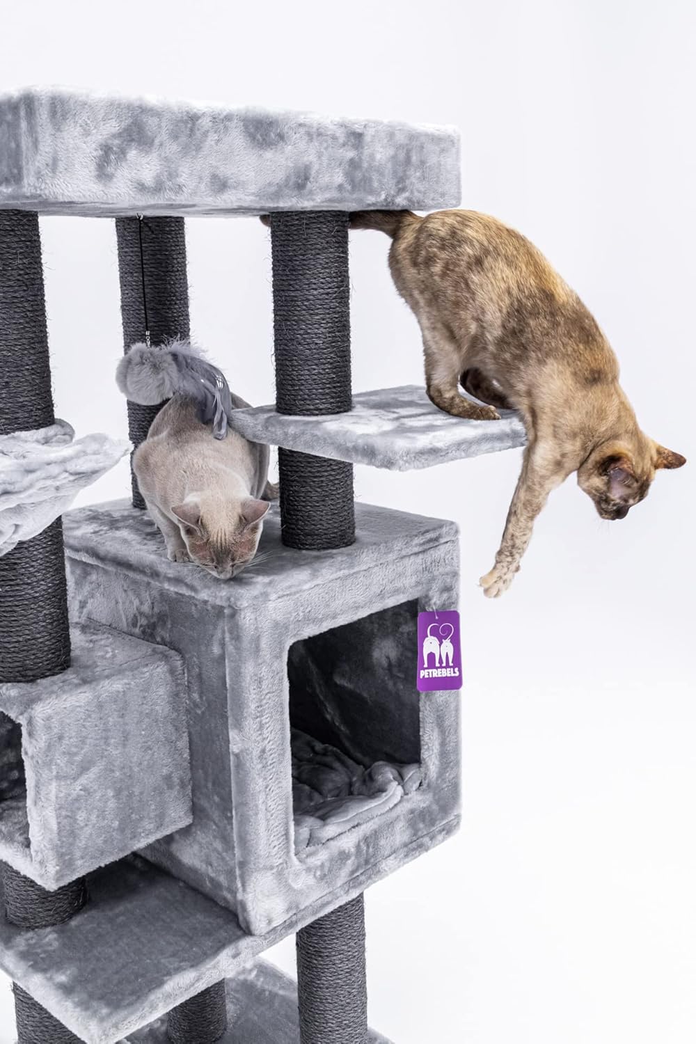 Kattenkrabpaal – Krabpaal – Krabboom – Kattenmeubel – Krabmeubel – Grijs – 134 cm Hoog – Dikke Ø 9 cm Sisalstammen
