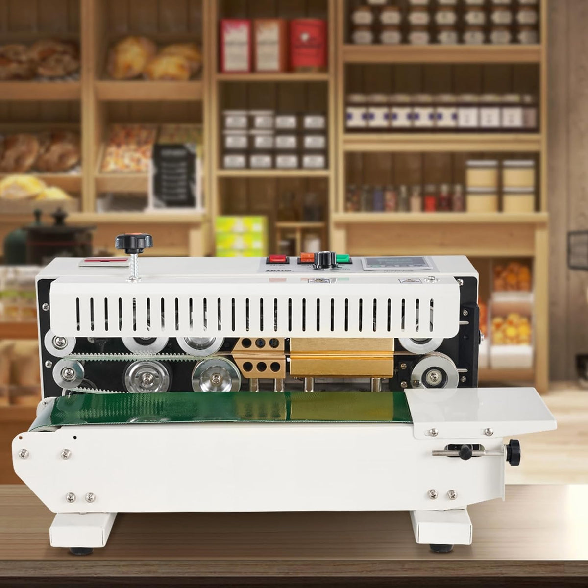VEVOR Horizontale continue bandverzegelingsmachine voor zakken, lasbreedte 6-12 mm, digitale temperatuurcontrole, telfunctie, folielasapparaat voor plastic zakken 0,02-0,8 mm