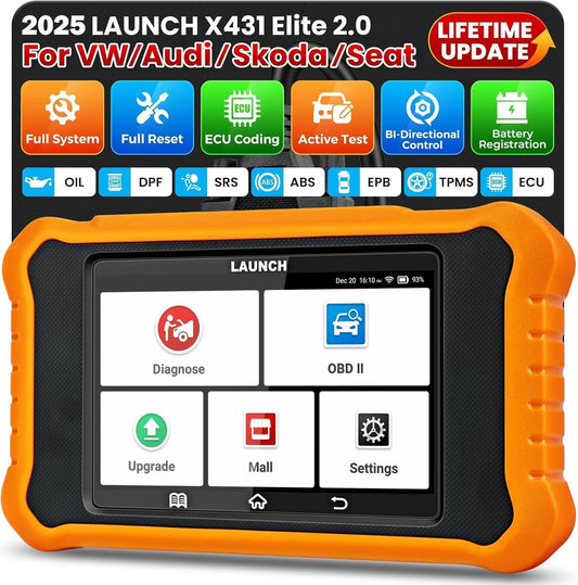 LAUNCH X431 Creader Elite 2.0 OBD2 Diagnostic Device for VW/for Skoda,Full System Two-Way Scanner, 50+ Reset Function, ECU Encoding Car VIN