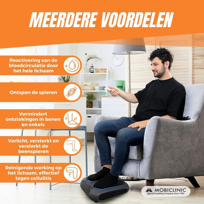 Bloedcirculatieapparaat voor benen en voeten – Voetmassageapparaat – Beenmassageapparaat – Vibrerend massageapparaat – Massageapparaat voor voeten en benen – Afstandsbediening – 10 Snelheden en 5 Programma's