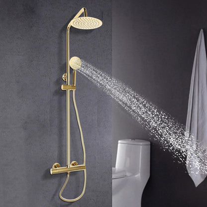 Douche Systeem – Regendouche – Handdouche – Douche Set – Badkamer Douche – Geborsteld Goud – Verstelbare Hoogte 70-110 cm – Thermostatische Temperatuurregeling 0-80°C
