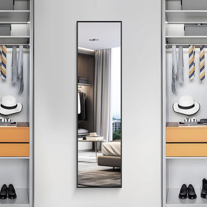 Rechthoekige full-body spiegel, 150 x 40 cm, staande spiegel met zwart aluminium frame, grote wandspiegel, vloerspiegel voor slaapkamer, entree, hal, woondecoratie