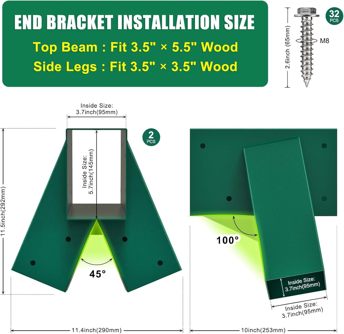 BeneLabel 2 stks Swing Frame Beugel, Heavy Duty Swing Hoek End Montagebeugels 100 Graden Speeltuin Klimmen Frame Hout Post Staal Driehoek Hardware DIY Kit voor Beam (143 x 95mm) & Been (95 x 95mm)