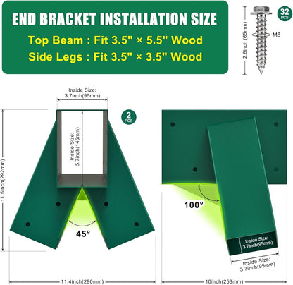 BeneLabel 2 stks Swing Frame Beugel, Heavy Duty Swing Hoek End Montagebeugels 100 Graden Speeltuin Klimmen Frame Hout Post Staal Driehoek Hardware DIY Kit voor Beam (143 x 95mm) & Been (95 x 95mm)