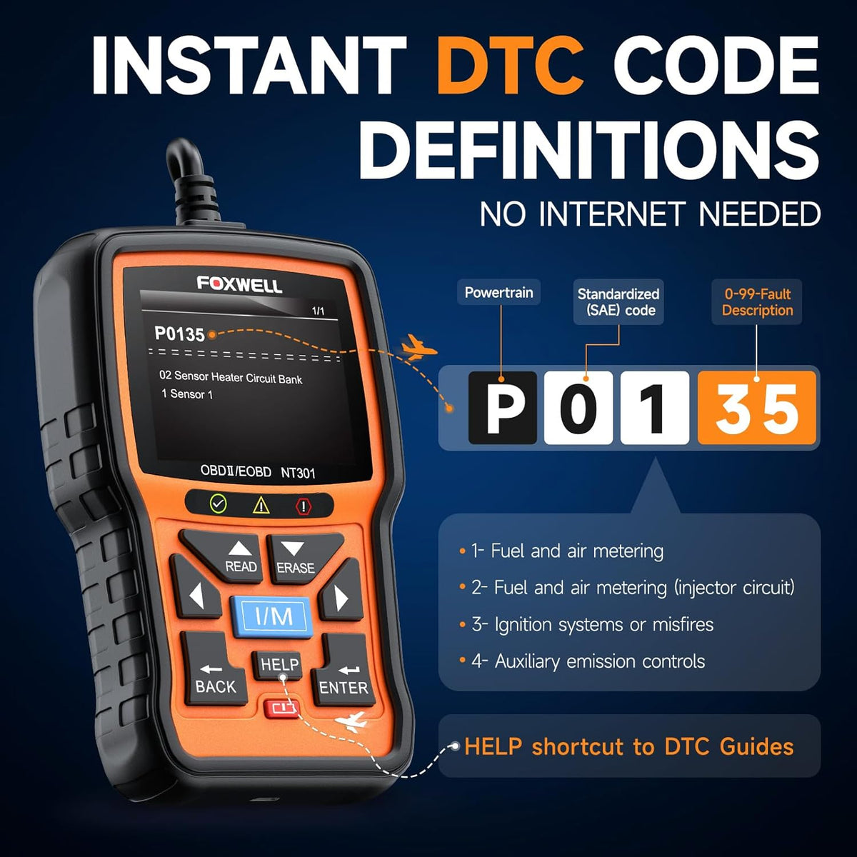 OBD2 Autodiagnose – Foutcode Scanner – Motor Diagnose Tool – Check Engine Reset – 2,8 Inch Kleurenscherm – Ondersteunt O2 Sensor en EVAP Test