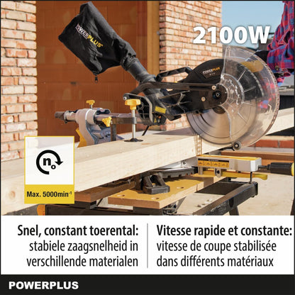 Powerplus electric mitre saw POWX075730S - 2100W telescopic saw, Ø254mm - straight & mitre - laser - with 1 acc.