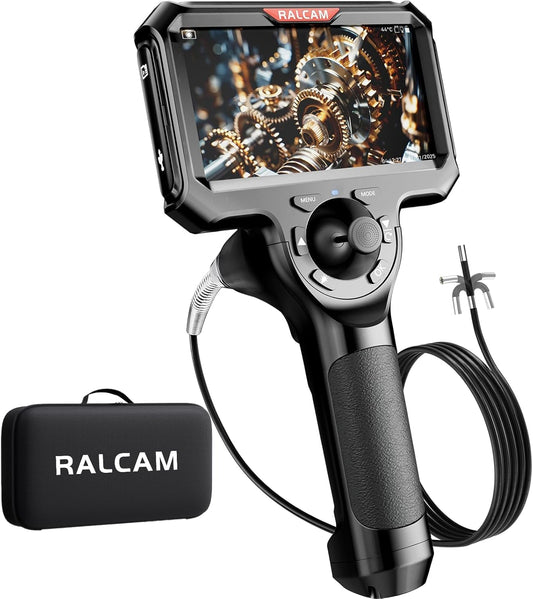 Ralcam endoscoopcamera 6,2 mm endoscoopcamera - 360° inspectiecamera met licht 5,0" HD 1280x720 pijpcamera, camera's met 6 LED's, IP67 waterdichte 1,5 m semi-rigide pijpcamera telescopische camera