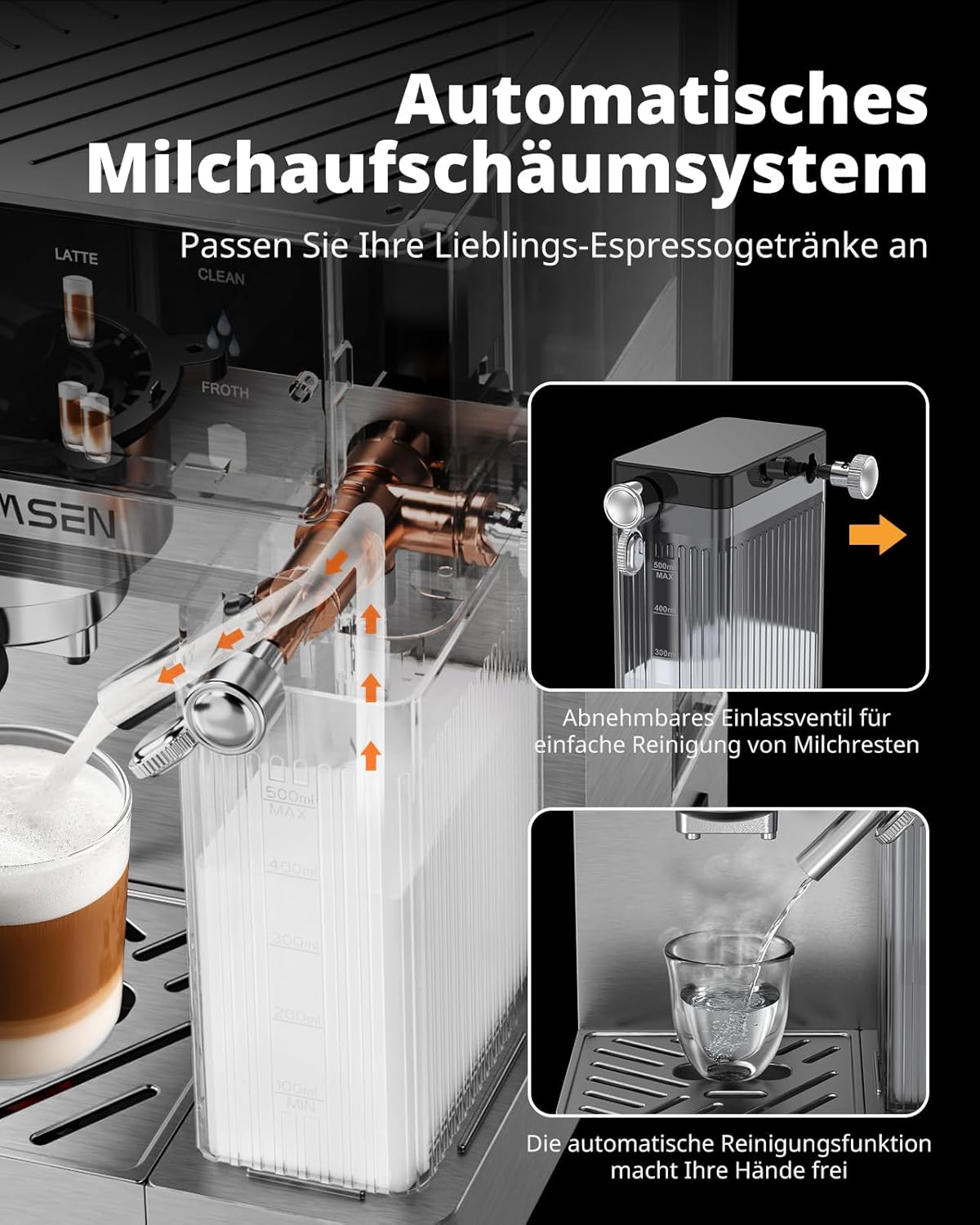 AIRMSEN Espressomachine 20 Bar – Cappuccino & Latte Machine, Dubbelboiler Koffiemachine (1350W & 1000W), Extractie in 15s, Roestvrij Staal, Afneembaar Waterreservoir 1,8L, Touchscreen