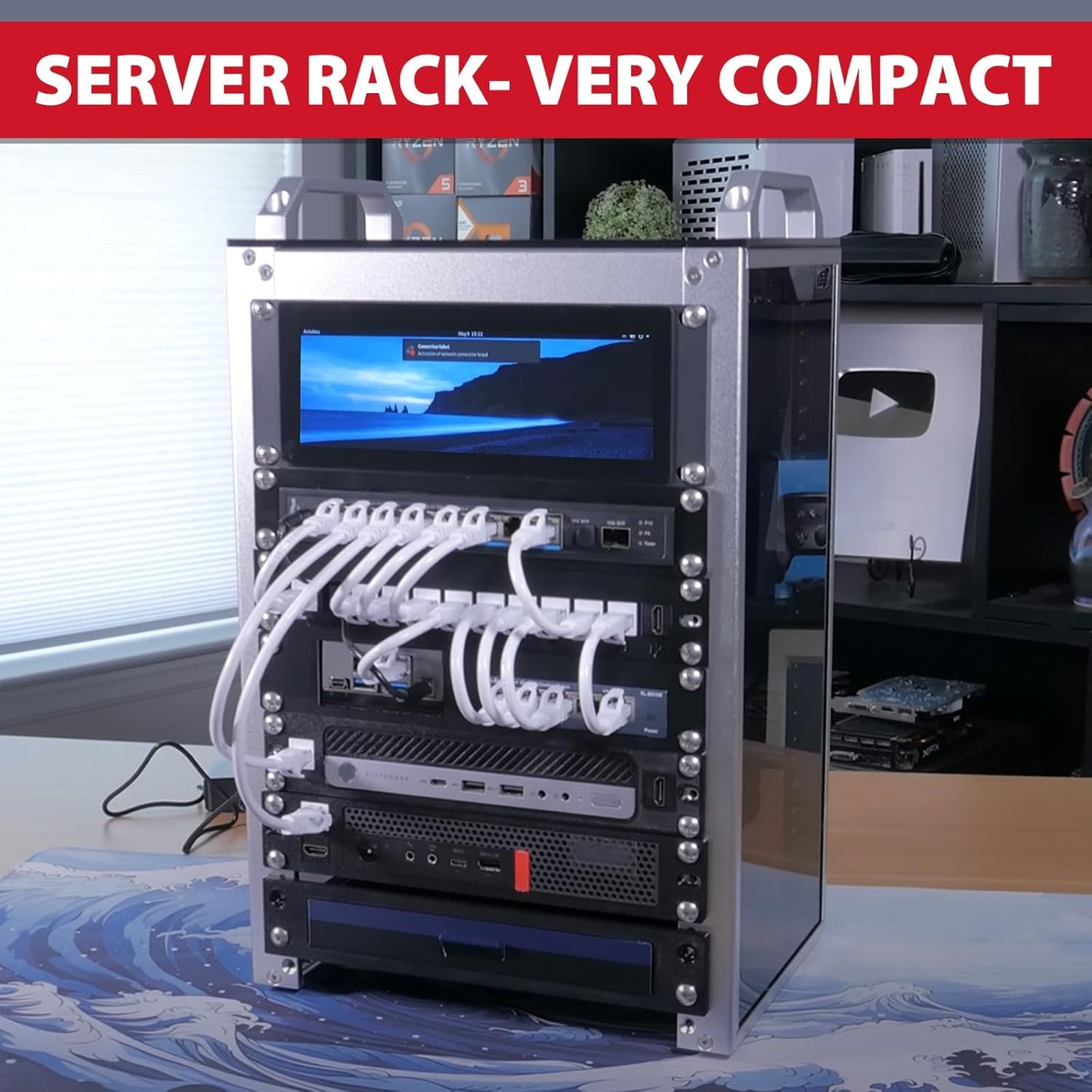 10 Inch Serverkast Zilver – Rackkast – Netwerkkast – Rekkast – Serverrack – 8U Compact Formaat – Open Constructie Met Transparante Acryl Zijkanten