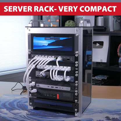 10 Inch Serverkast Zilver – Rackkast – Netwerkkast – Rekkast – Serverrack – 8U Compact Formaat – Open Constructie Met Transparante Acryl Zijkanten