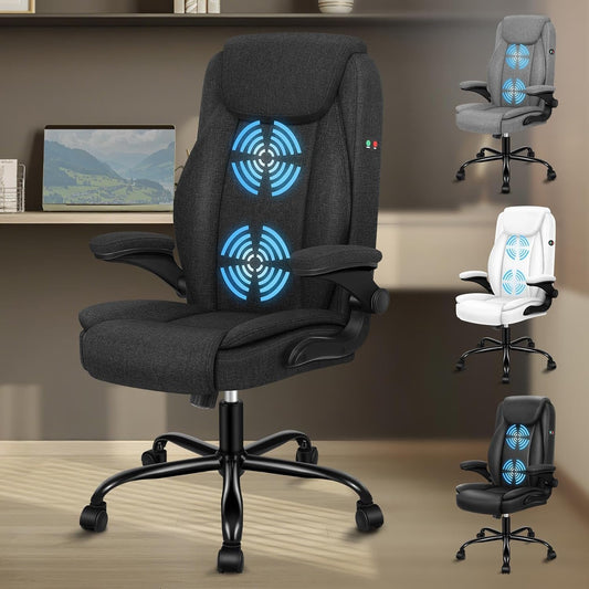 ALFORDSON Massage Bureaustoel, Ergonomische Computerstoel met Armleuning, Stoffen Bureaustoel, Draagvermogen 150 kg, Rugleuning 90-135°, In Hoogte Verstelbaar, Zwart