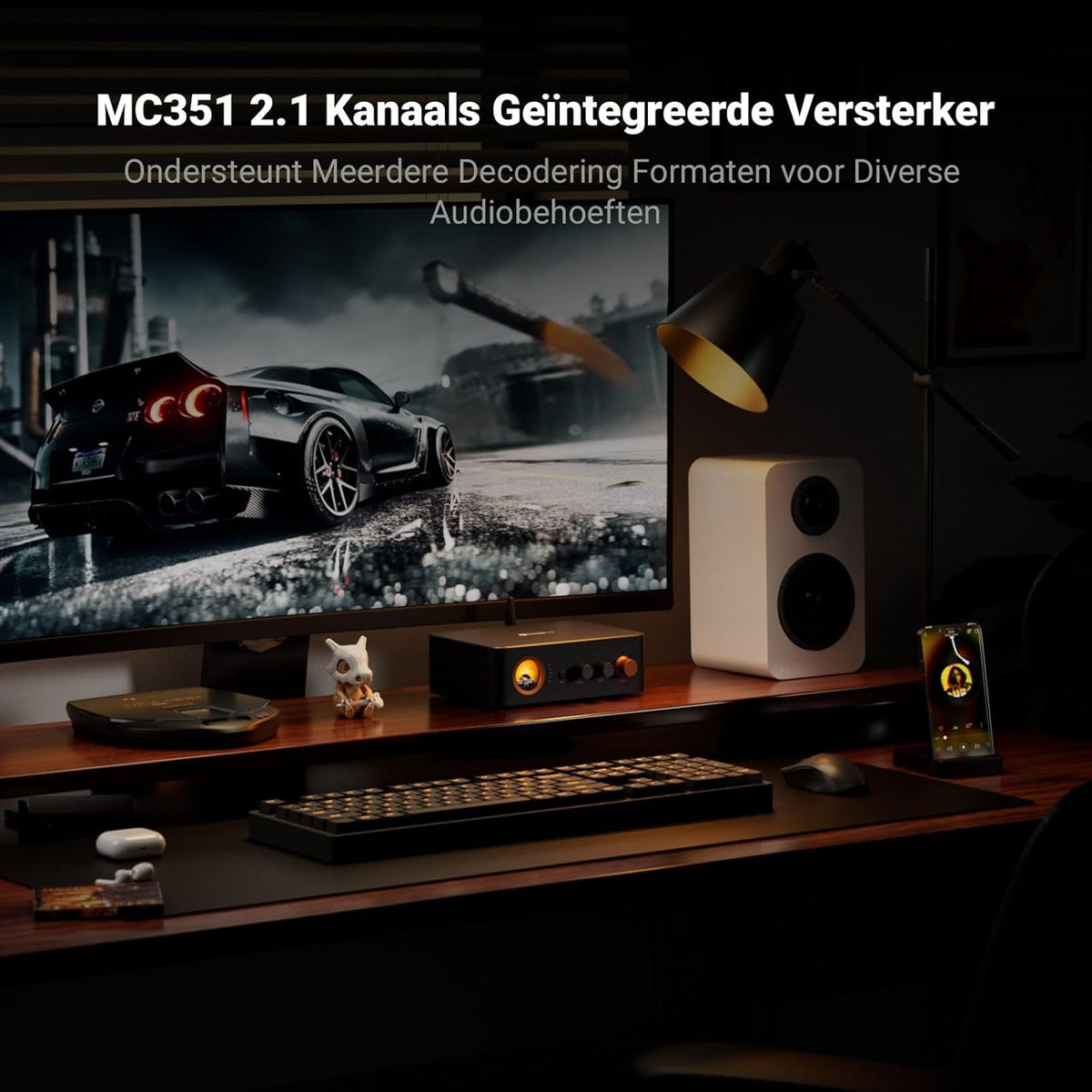 Fosi Audio MC351 Versterker Stereo 2.1 Kanaals met DAC, Home Audio Stereo Hifi Versterker, met Dubbele TPA3255 Chips, VU Meter Ontvanger met Bluetooth en USB/OPT/COAX, voor Passieve Luidsprekers