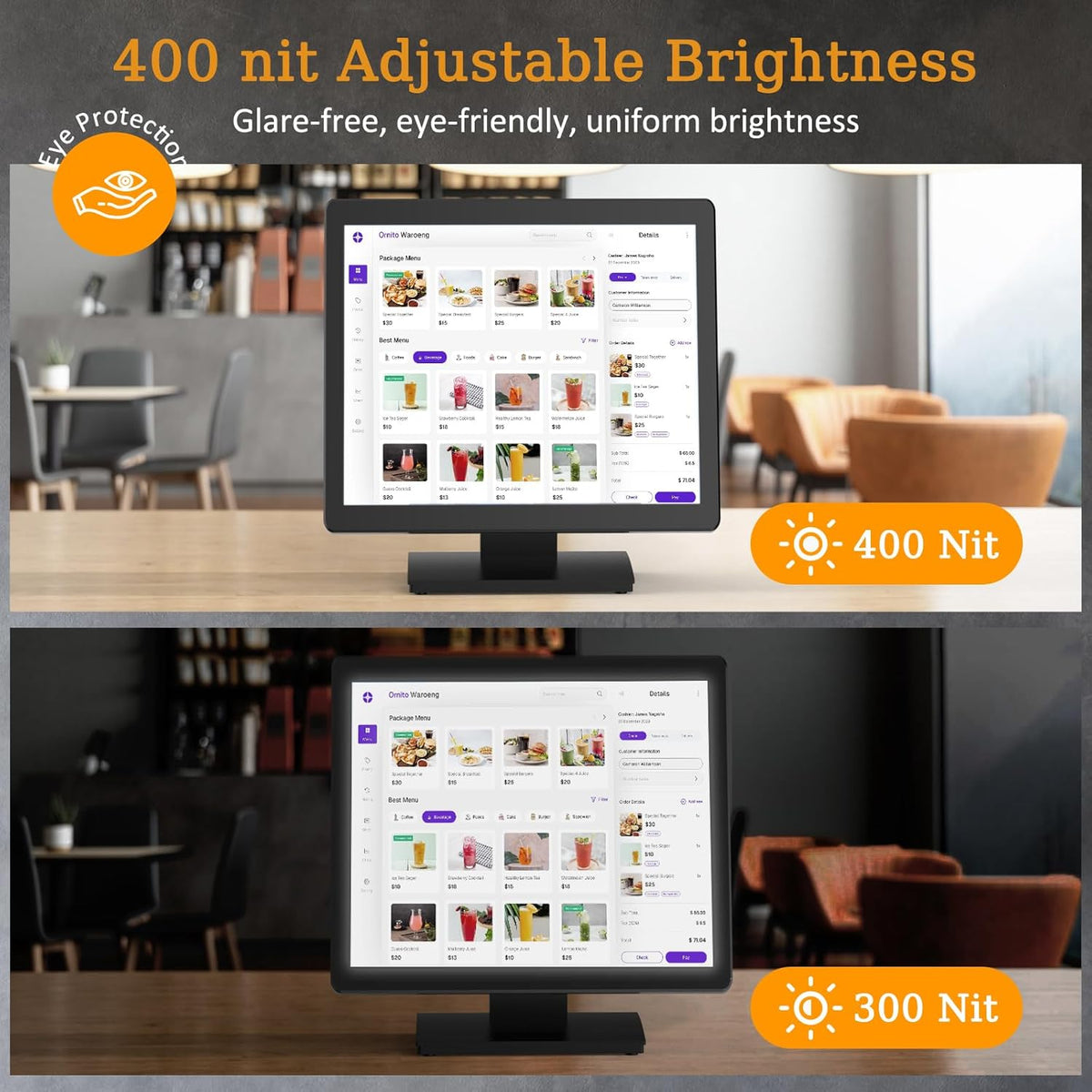 17 inch POS-touchscreen-monitor, Full HD 1280 x 1024 capacitief touchscreen met HDMI/VGA-ingang, zware metalen standaard, voor retail, restaurant, bar, sportschool, magazijn en kassasysteem