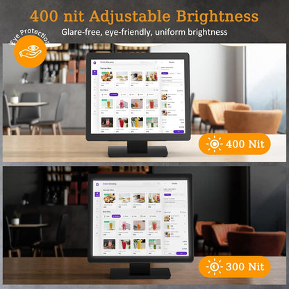 17 inch POS-touchscreen-monitor, Full HD 1280 x 1024 capacitief touchscreen met HDMI/VGA-ingang, zware metalen standaard, voor retail, restaurant, bar, sportschool, magazijn en kassasysteem
