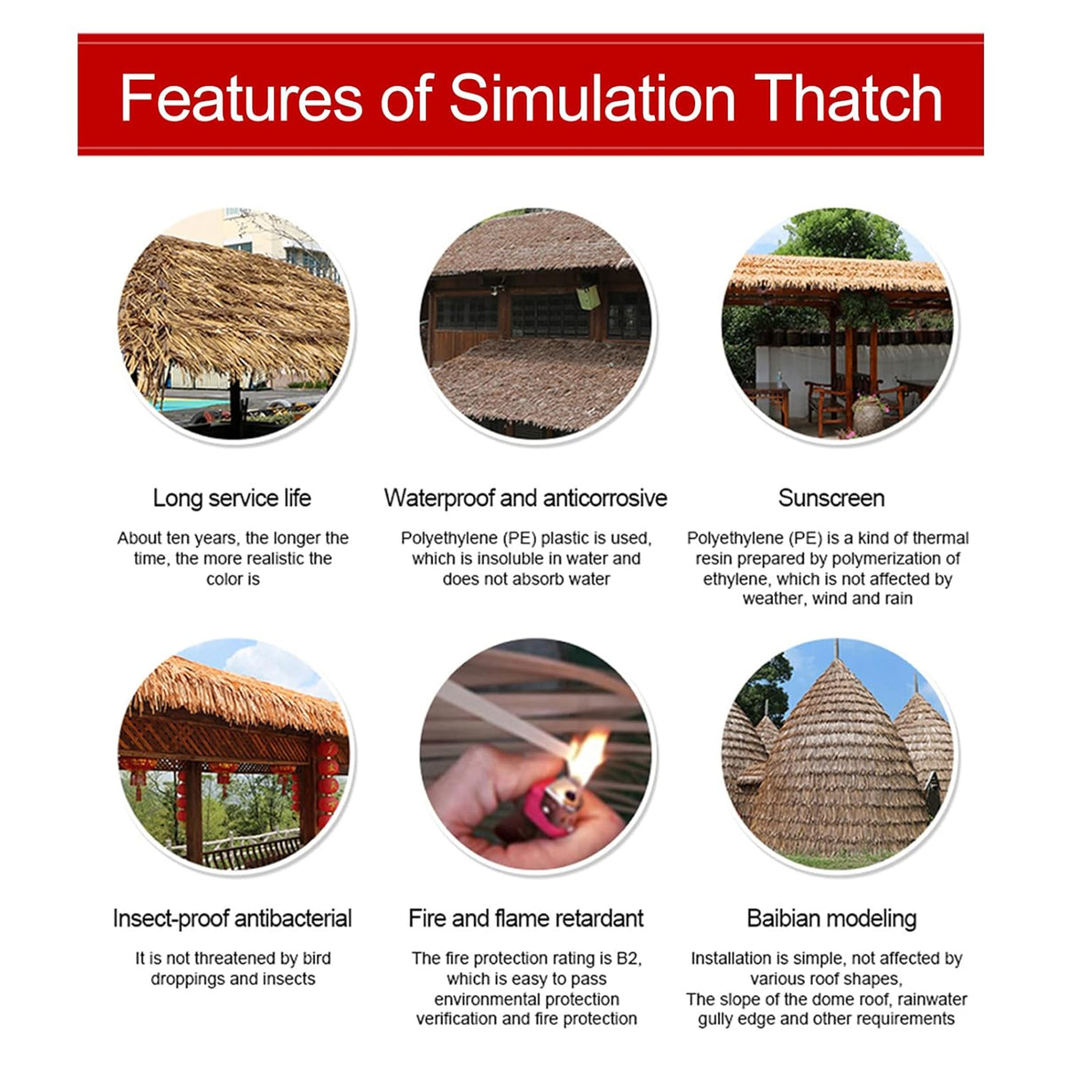 YANGUANG Strodak Thatch Roll 0,5x1-10m Palm Riettegel Tiki Huts Thatch Nepgras Vlamvertragend Anti-veroudering voor Buiten Tiki Bar Pavilion Huis Tuin, Geen Onderhoud(Size:10m/32.8ft)