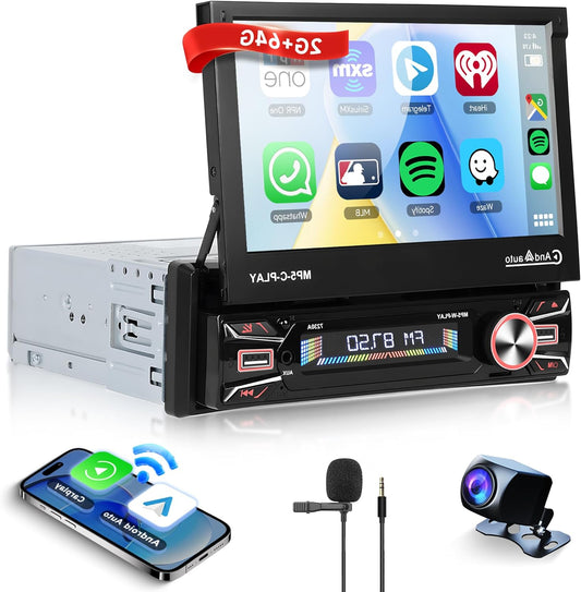 2G+64G Wireless Carplay Android 13 Car Radio 1 Din with Android Car Navi GPS WiFi 7 inch Car Expandable Screen Car Radio with Mirror Link Bluetooth FM/RDS/DAB/SWC/EQ/DVR Rear View Camera - QUORE