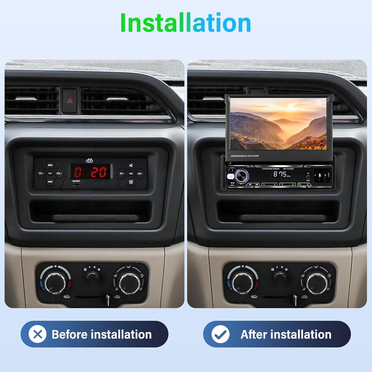 NHOPEEW Din autoradio met schermondersteuning Draadloos Carplay en Android Auto - 7 inch HD uitklapbaar touchscreen autoradio met GPS Mirror Link SWC FM/AM/RDS AUX USB U Disk + microfoon