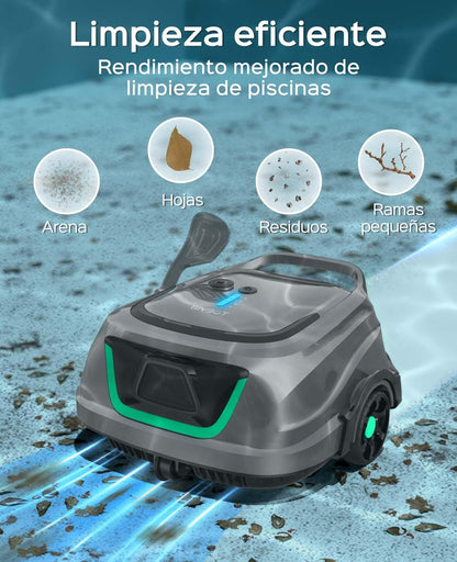 WYBOT A1 Zwembadrobot, onderhoud, dubbele turbine, dieptereiniging, 120 minuten continu vermogen, 100 ㎡ geschikt voor gezinnen, complete oplossing zwembadbodem, groen lichtgrijs