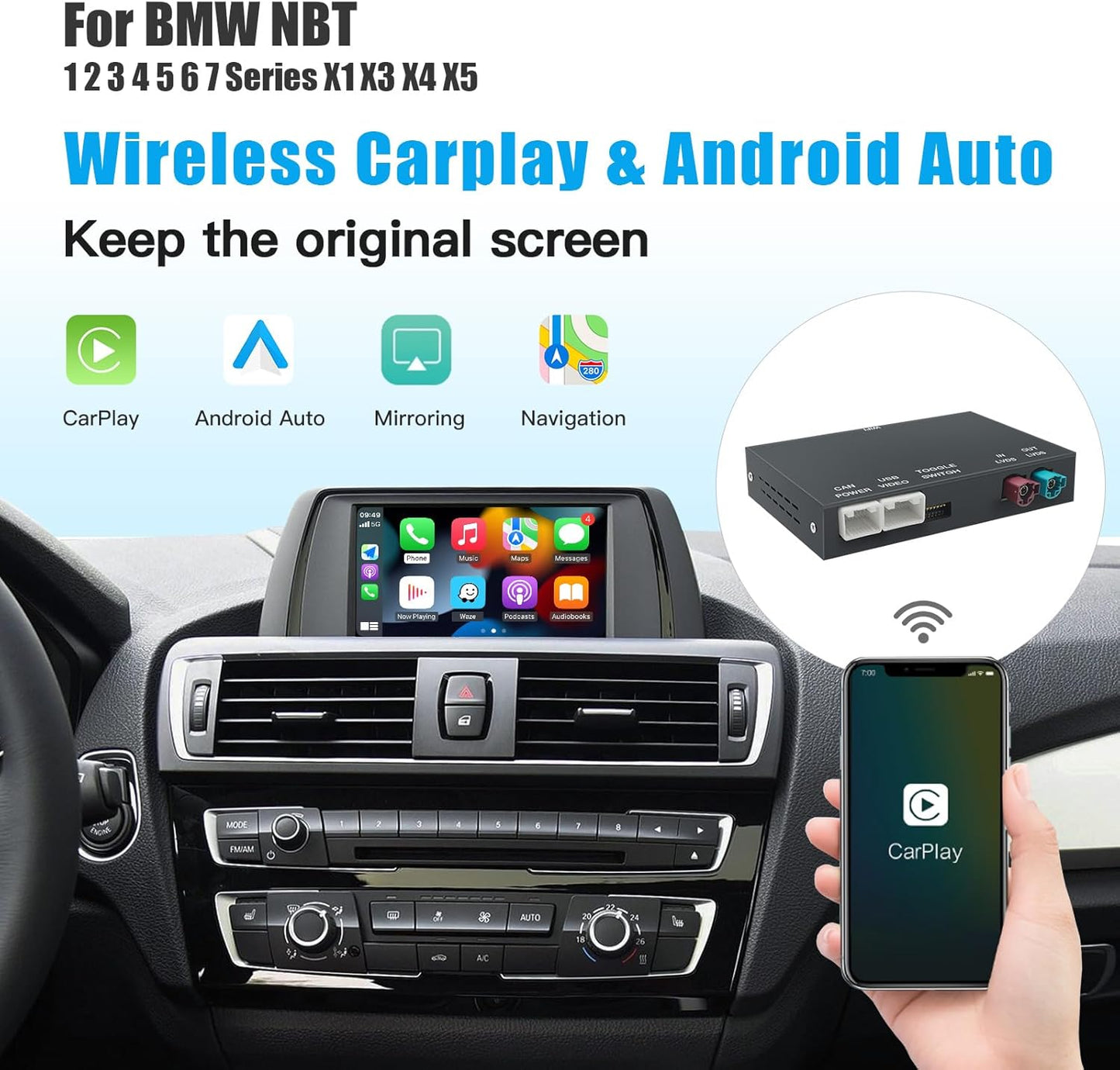 Draadloze CarPlay Android Auto Module – Smartphone Interface – Auto Multimedia Adapter – Infotainmentsysteem Upgrade – Mirrorlink Ondersteuning – OEM Camera Compatibiliteit – Veilig Handsfree Rijden