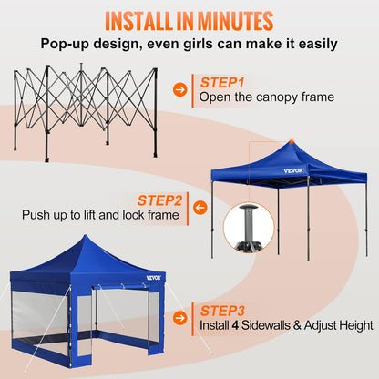 VEVOR Paviljoen opvouwbaar 3x3m vouwpaviljoen 240g PVC gecoat polyester pop-up paviljoen