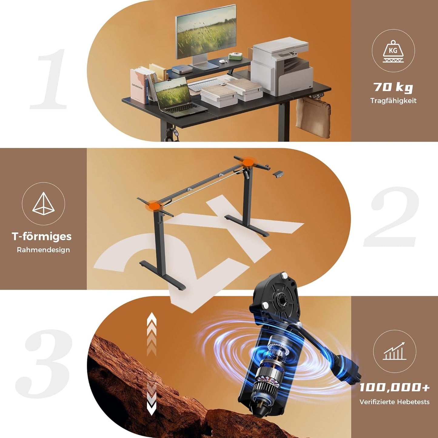 Klicelor In hoogte verstelbaar bureau met beweegbare monitorstandaard, 160x80cm, Zit-Sta bureaux met 2 geheugenknoppen, 4-delige tafelblad, Computertafel, Zwart