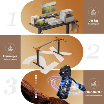 Klicelor In hoogte verstelbaar bureau met beweegbare monitorstandaard, 160x80cm, Zit-Sta bureaux met 2 geheugenknoppen, 4-delige tafelblad, Computertafel, Zwart
