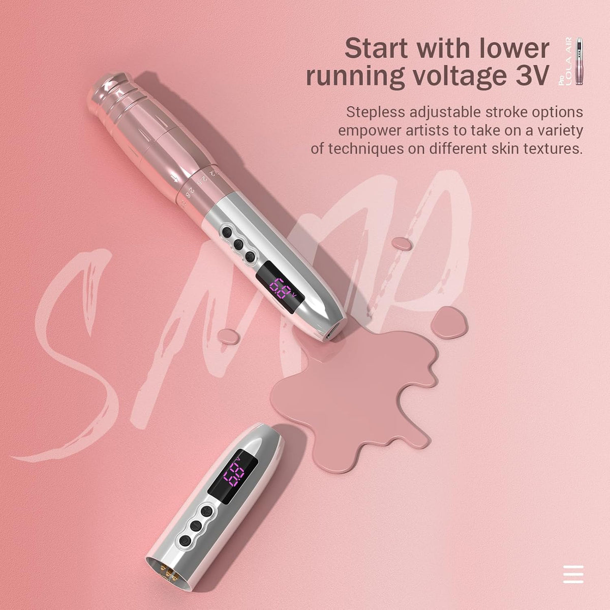 EZ Draadloze Tatoeage Machine - 6 Beroertes 2.0mm-3.3mm Permanente Makeup Tatoeage Machine met Extra 1000mAh Batterijvermogen SMP voor Tatoeëerders en Beginners (LOLA AIR PRO Paars)