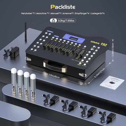 Draadloze DMX-controller – DMX512-controller – DJ-controller – Lichttafel – Lichtcontroller – 192 Kanalen – Met Zender En 4 Ontvangers