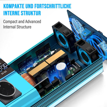 Yinleader Omvormer 2600 W/5200 W zuivere sinus spanningsomvormer 24 V 230 V met 3 Europese stopcontacten en 4 USB-poorten LCD-display voor de spanning