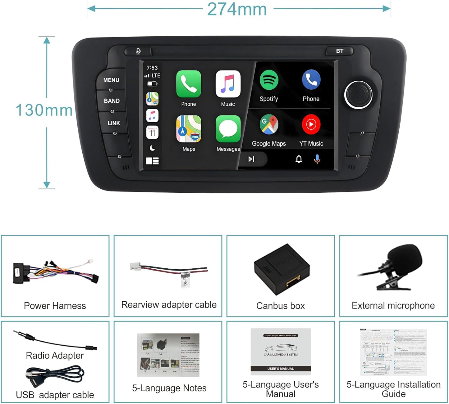 Autoradio – Multimedia Speler – Auto Stereo – Navigatiesysteem – Inbouw Radio – 7 Inch IPS Touchscreen – Draadloze CarPlay & Android Auto